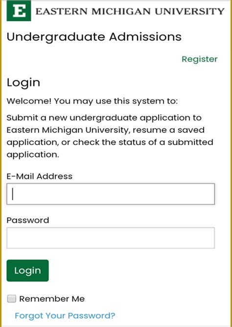 eastern michigan university application login